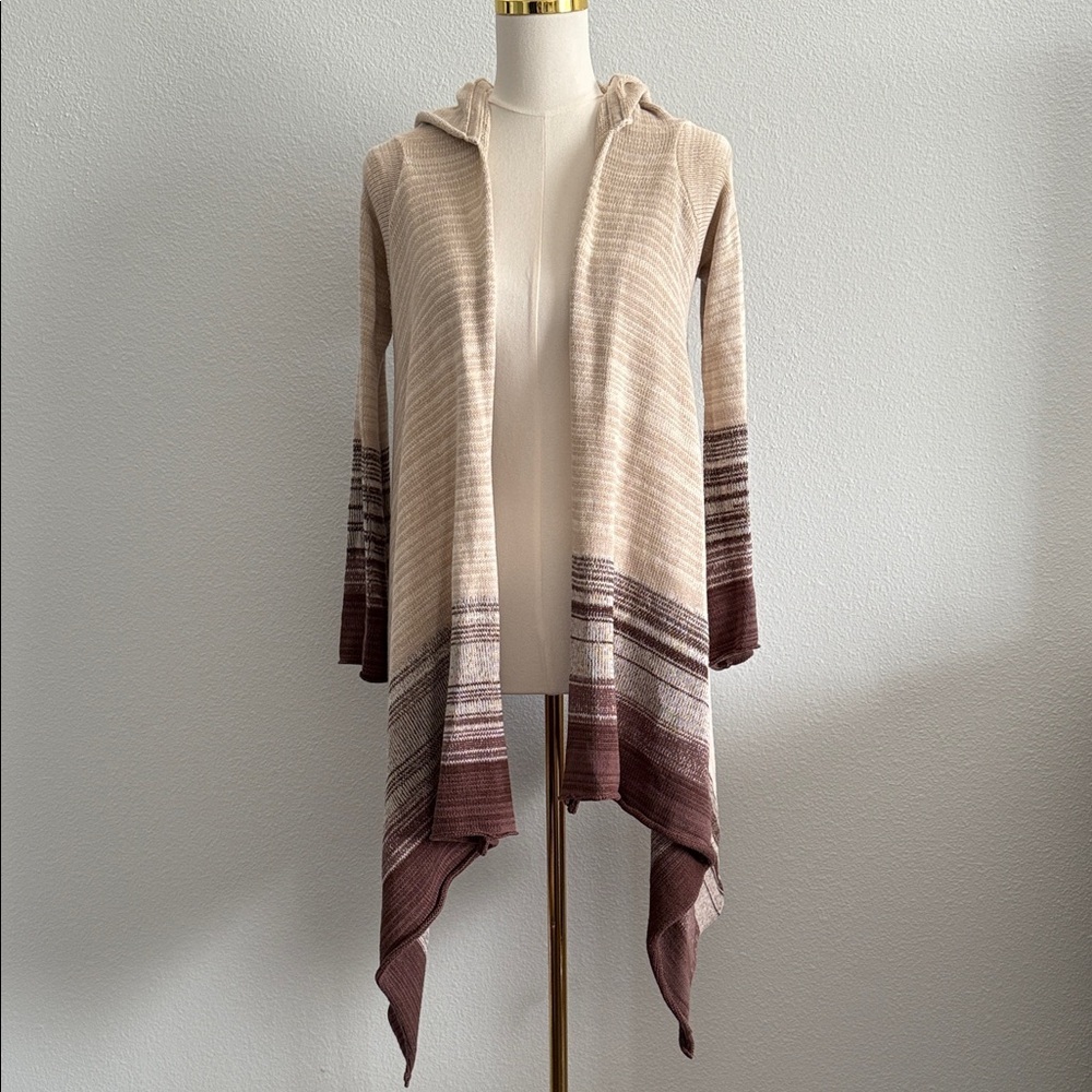 Goddis Striped Boho Hooded Open Front Cardigan Sweater Size S|M